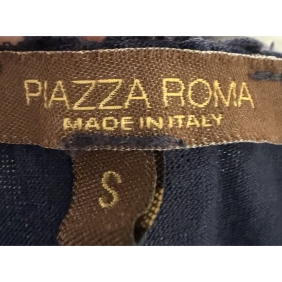 Piazzo Roma Navy Blue Lace Detail Silk Dress S Crocheted Detail Italy Romantic - Picture 5 of 7